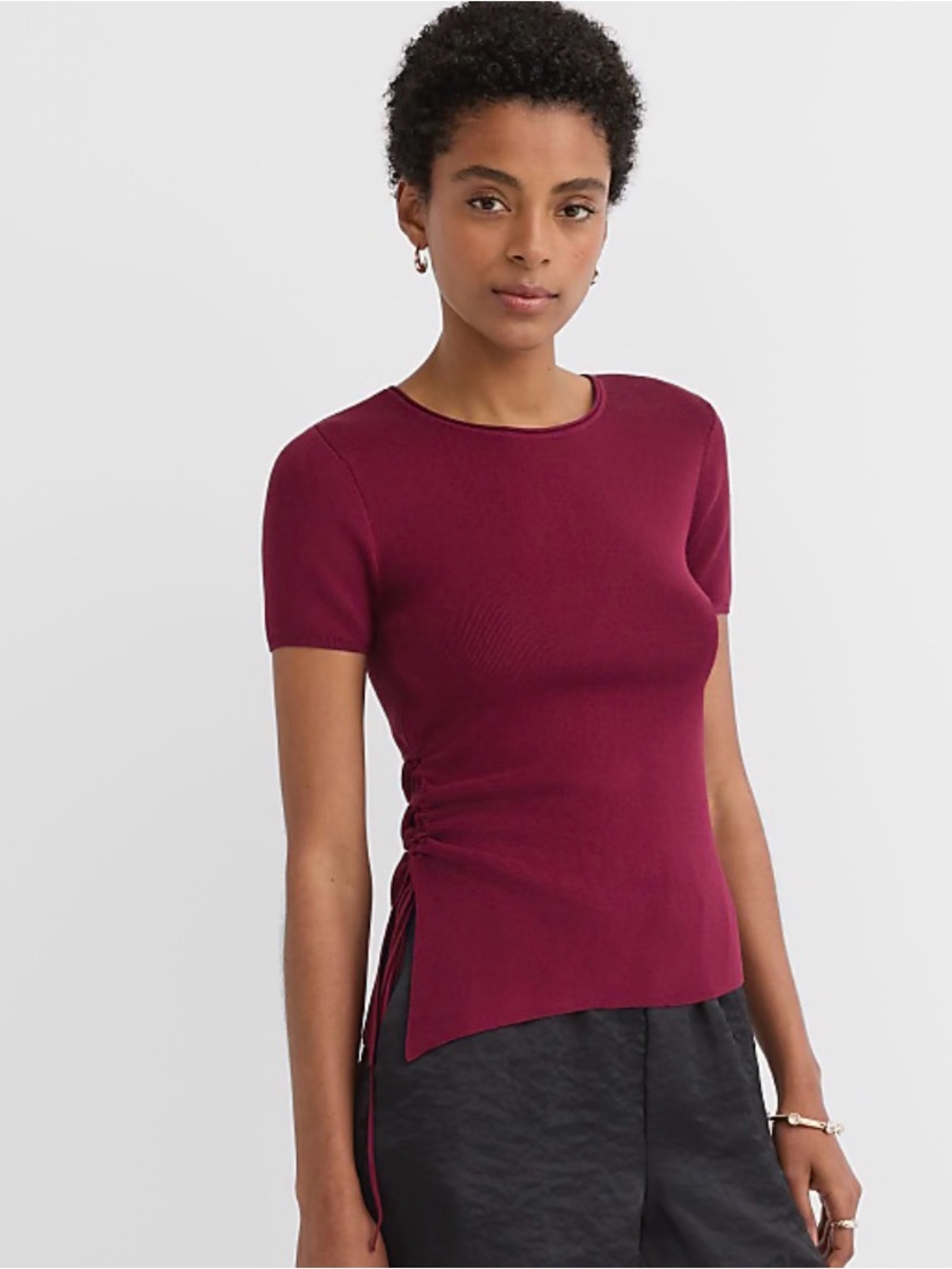 LOFT Burgundy Side-Tie Short Sleeve Tee